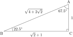 22.5°と67.5°の三角比の値を求めるための図