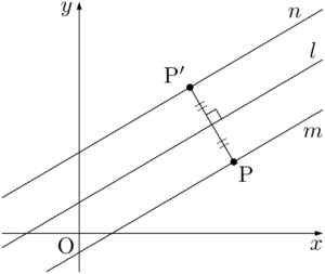 直線lに関して直線mの対称な直線n
