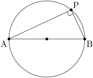 ∠APB=90°となる点PはABを直径とする円を描く
