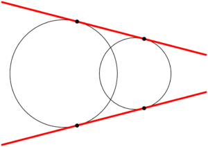 2つの円が2点で交わっているときの共通接線